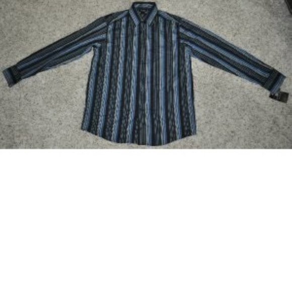 Mens Dress Shirt Black Striped Medium Long Sleeve Point Collar Axcess 1 Pocket - Picture 1 of 3